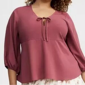 Torrid Pink Puff Sleeve Blouse with Tie Front